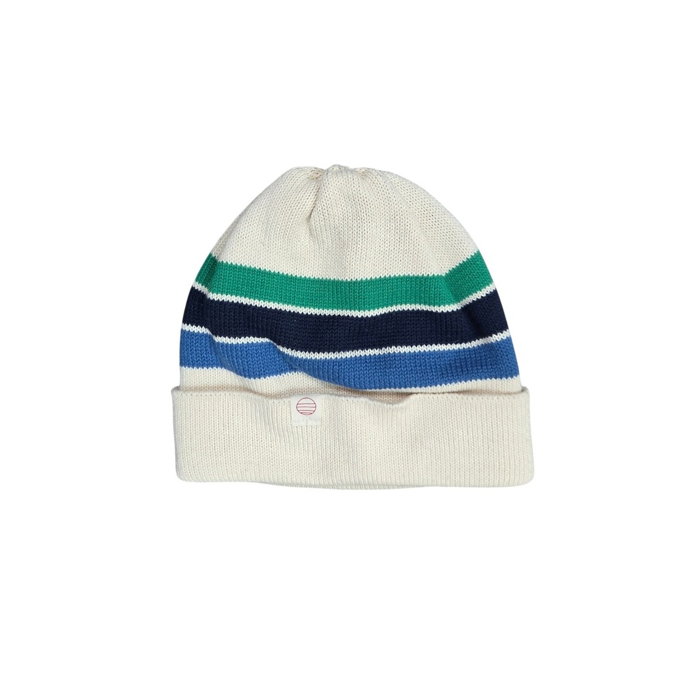 Marine Layer Striped Beanie Knit Hat Cream Blue Green